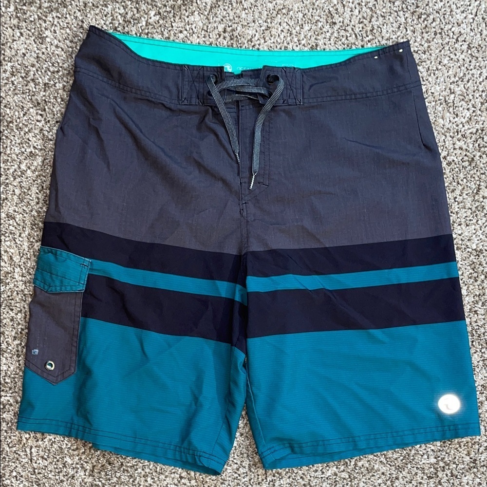 Ocean Current Teal and Black Board Shorts